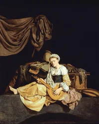 Young Woman Playing a Mandolin
